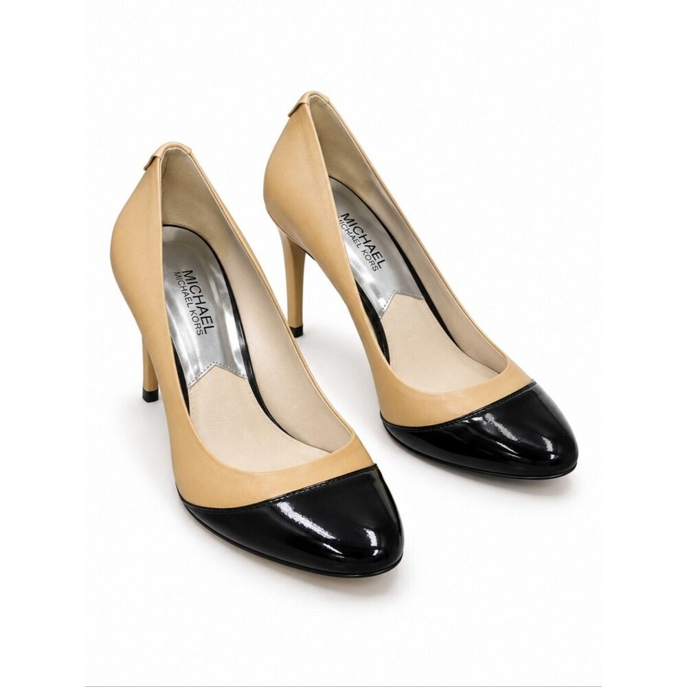 EUC Michael Kors women's Pressly Cap Toe Pump, 6M, black & tan